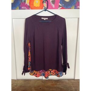 LOFT Purple Bell Sleeve Ruffled Blouse